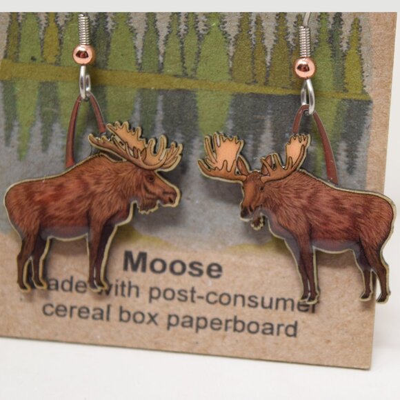 Jabebo Studio Moose Earrings Dangle Eco Friendly Made in USA New Wildlife Nature - Picture 2 of 5